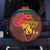 African Sunset Heritage Spare Tire Cover Tribal Pattern with Continent Silhouette, Rainbow Arc & Safari Scene