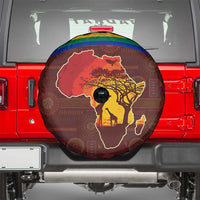 African Sunset Heritage Spare Tire Cover Tribal Pattern with Continent Silhouette, Rainbow Arc & Safari Scene