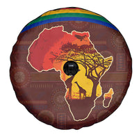 African Sunset Heritage Spare Tire Cover Tribal Pattern with Continent Silhouette, Rainbow Arc & Safari Scene