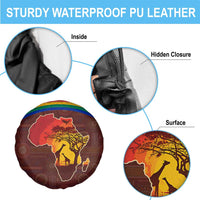 African Sunset Heritage Spare Tire Cover Tribal Pattern with Continent Silhouette, Rainbow Arc & Safari Scene
