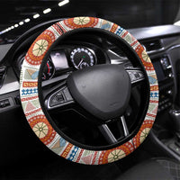 African Sunset Heritage Steering Wheel Cover Tribal Pattern with Continent Silhouette, Rainbow Arc & Safari Scene