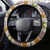 African Sunset Heritage Steering Wheel Cover Tribal Pattern with Continent Silhouette, Rainbow Arc & Safari Scene