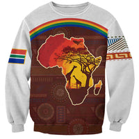 African Sunset Heritage Sweatshirt Tribal Pattern with Continent Silhouette, Rainbow Arc & Safari Scene