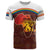African Sunset Heritage T Shirt Tribal Pattern with Continent Silhouette, Rainbow Arc & Safari Scene