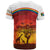 African Sunset Heritage T Shirt Tribal Pattern with Continent Silhouette, Rainbow Arc & Safari Scene