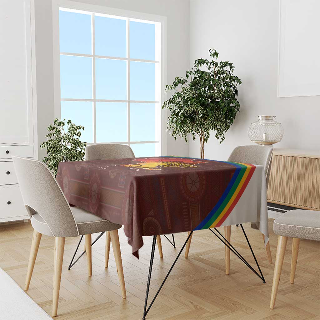 African Sunset Heritage Tablecloth Tribal Pattern with Continent Silhouette, Rainbow Arc & Safari Scene