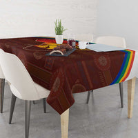 African Sunset Heritage Tablecloth Tribal Pattern with Continent Silhouette, Rainbow Arc & Safari Scene