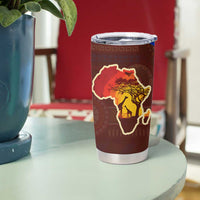 African Sunset Heritage Tumbler Cup Tribal Pattern with Continent Silhouette, Rainbow Arc & Safari Scene