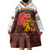 African Sunset Heritage Wearable Blanket Hoodie Tribal Pattern with Continent Silhouette, Rainbow Arc & Safari Scene