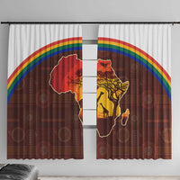 African Sunset Heritage Window Curtain Tribal Pattern with Continent Silhouette, Rainbow Arc & Safari Scene