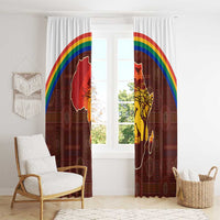 African Sunset Heritage Window Curtain Tribal Pattern with Continent Silhouette, Rainbow Arc & Safari Scene
