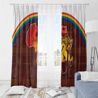 African Sunset Heritage Window Curtain Tribal Pattern with Continent Silhouette, Rainbow Arc & Safari Scene