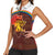 African Sunset Heritage Women Sleeveless Polo Shirt Tribal Pattern with Continent Silhouette, Rainbow Arc & Safari Scene