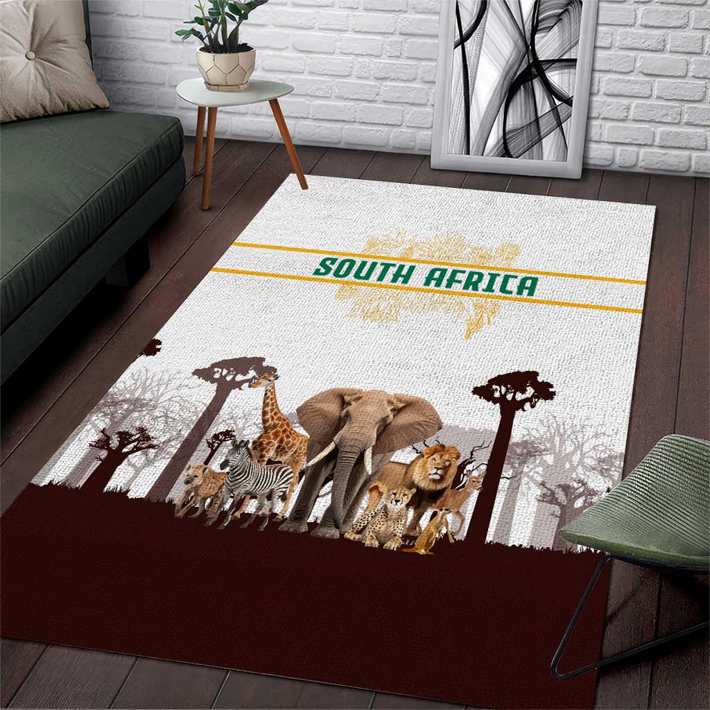 South Africa Wildlife Pride Area Rug Big Five with National Flag and Protea Floral Accent
