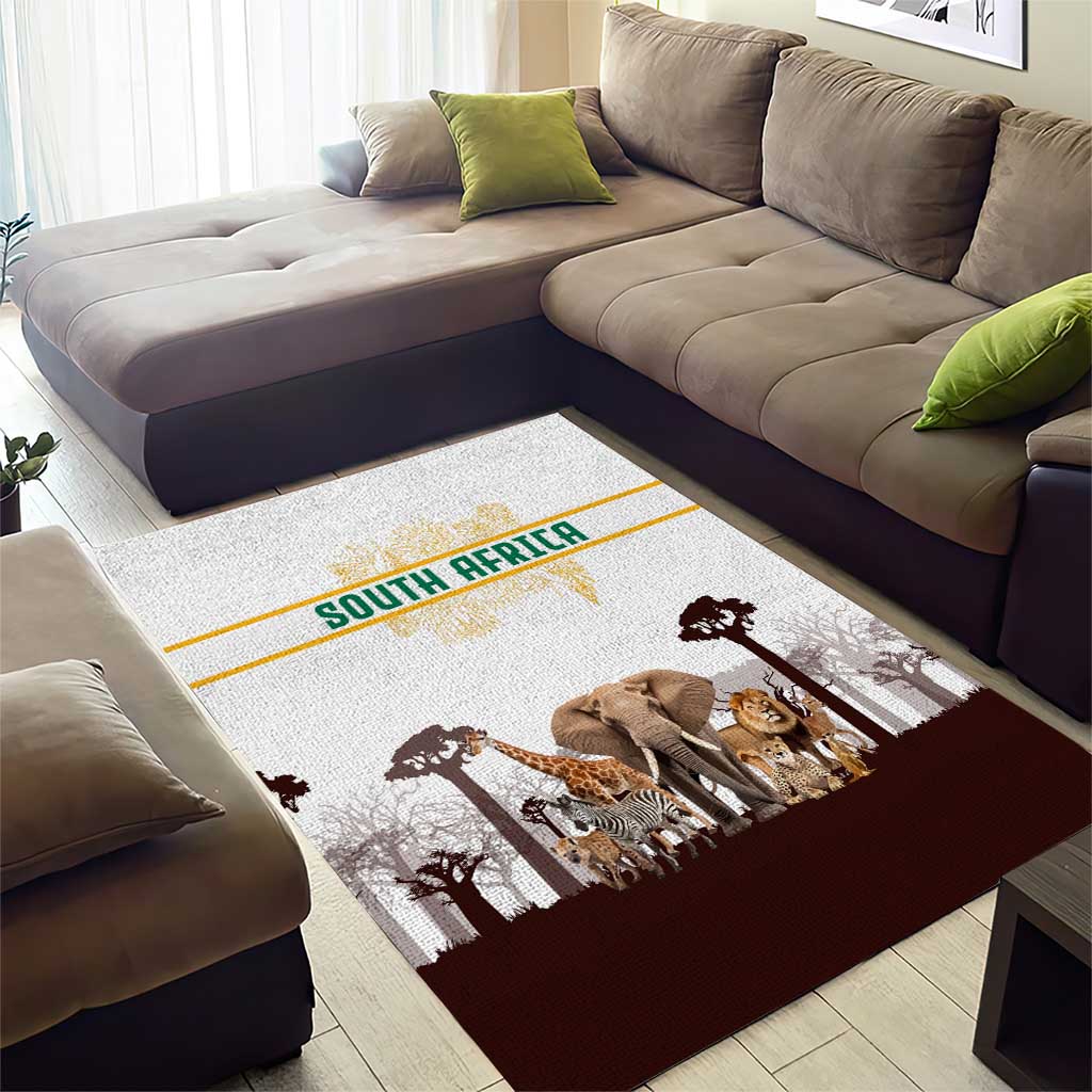 South Africa Wildlife Pride Area Rug Big Five with National Flag and Protea Floral Accent