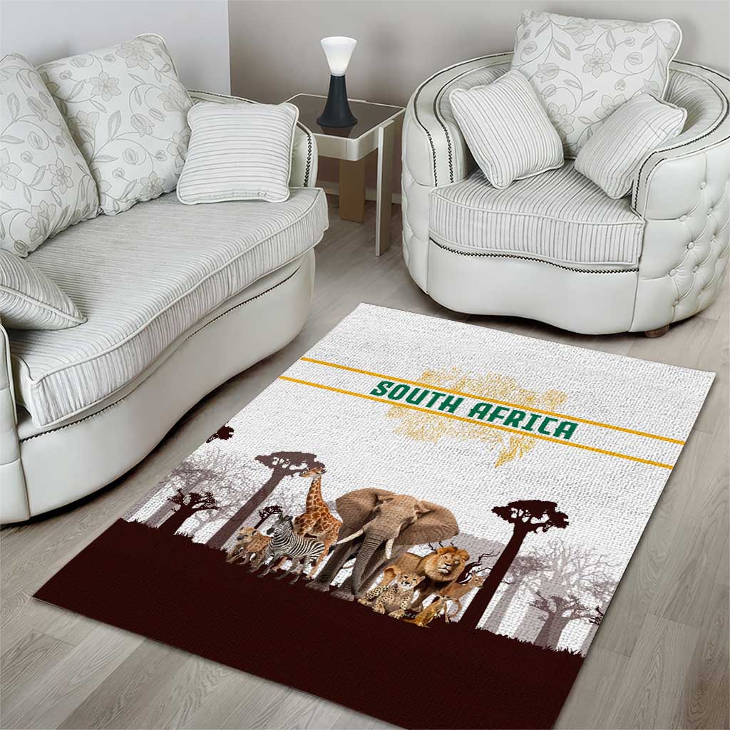 South Africa Wildlife Pride Area Rug Big Five with National Flag and Protea Floral Accent