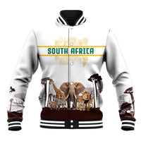 South Africa Wildlife Pride Baseball Jacket Big Five with National Flag and Protea Floral Accent