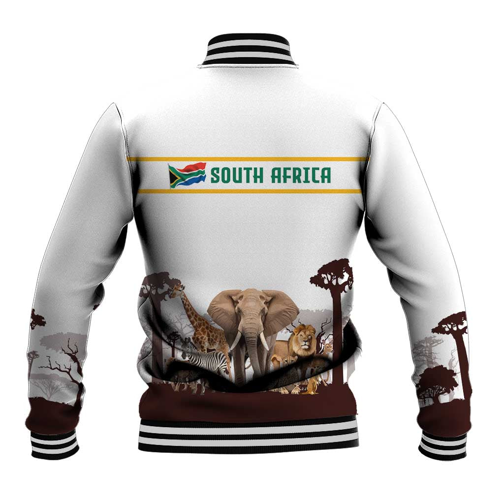South Africa Wildlife Pride Baseball Jacket Big Five with National Flag and Protea Floral Accent