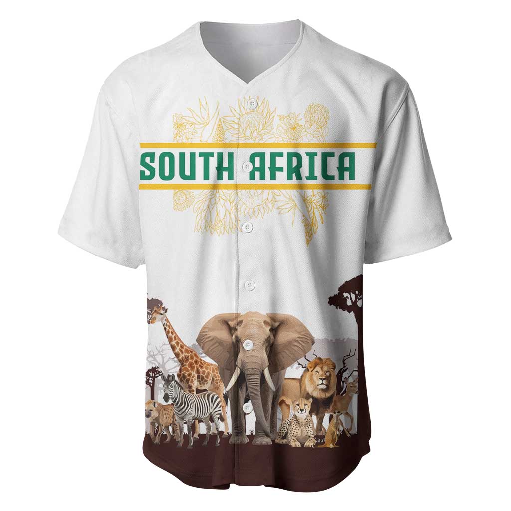 South Africa Wildlife Pride Baseball Jersey Big Five with National Flag and Protea Floral Accent
