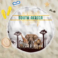 South Africa Wildlife Pride Beach Blanket Big Five with National Flag and Protea Floral Accent