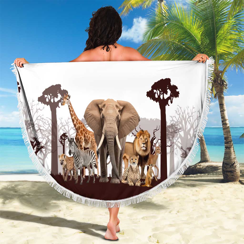 South Africa Wildlife Pride Beach Blanket Big Five with National Flag and Protea Floral Accent