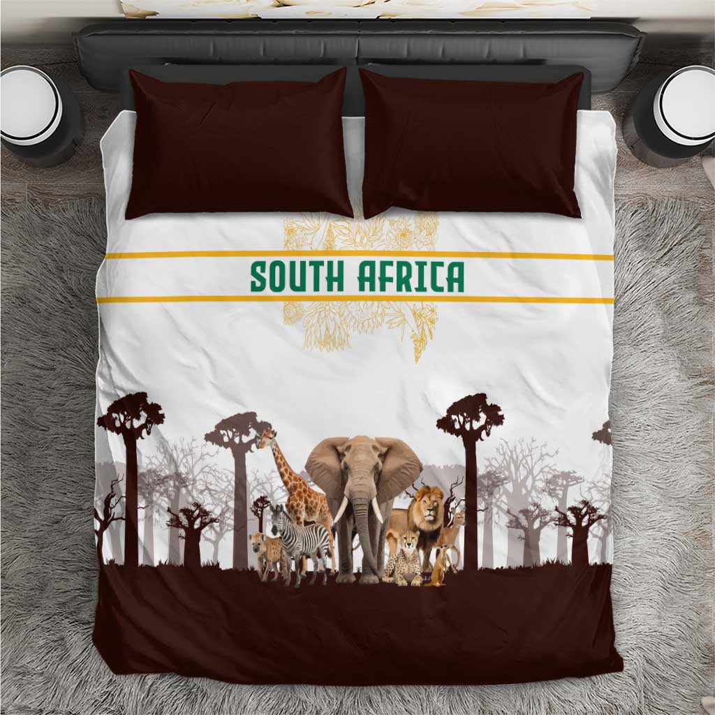 South Africa Wildlife Pride Bedding Set Big Five with National Flag and Protea Floral Accent