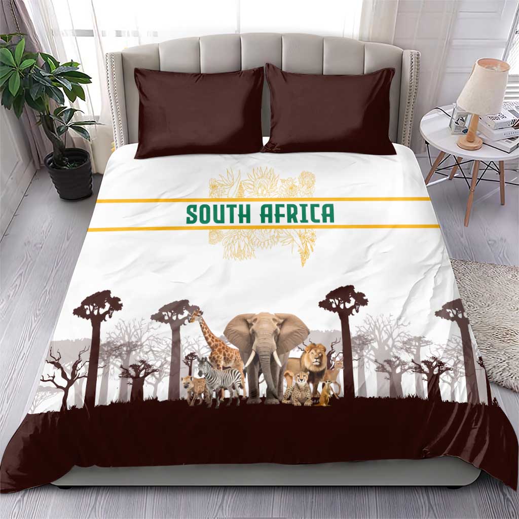South Africa Wildlife Pride Bedding Set Big Five with National Flag and Protea Floral Accent