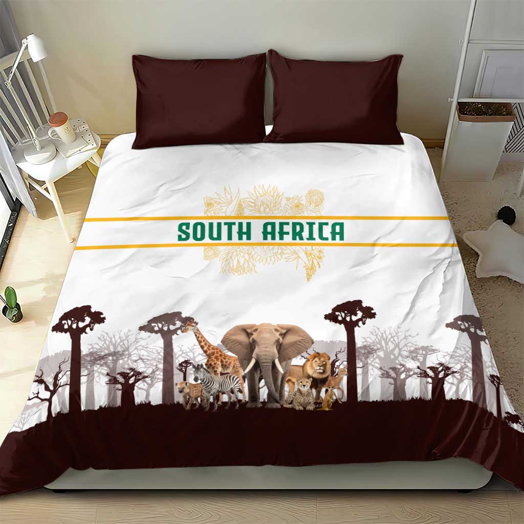 South Africa Wildlife Pride Bedding Set Big Five with National Flag and Protea Floral Accent