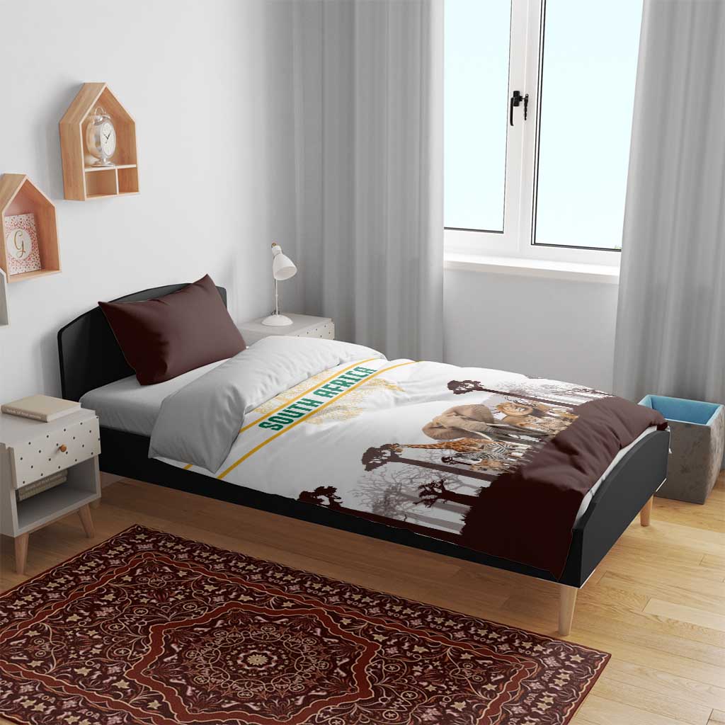 South Africa Wildlife Pride Bedding Set Big Five with National Flag and Protea Floral Accent
