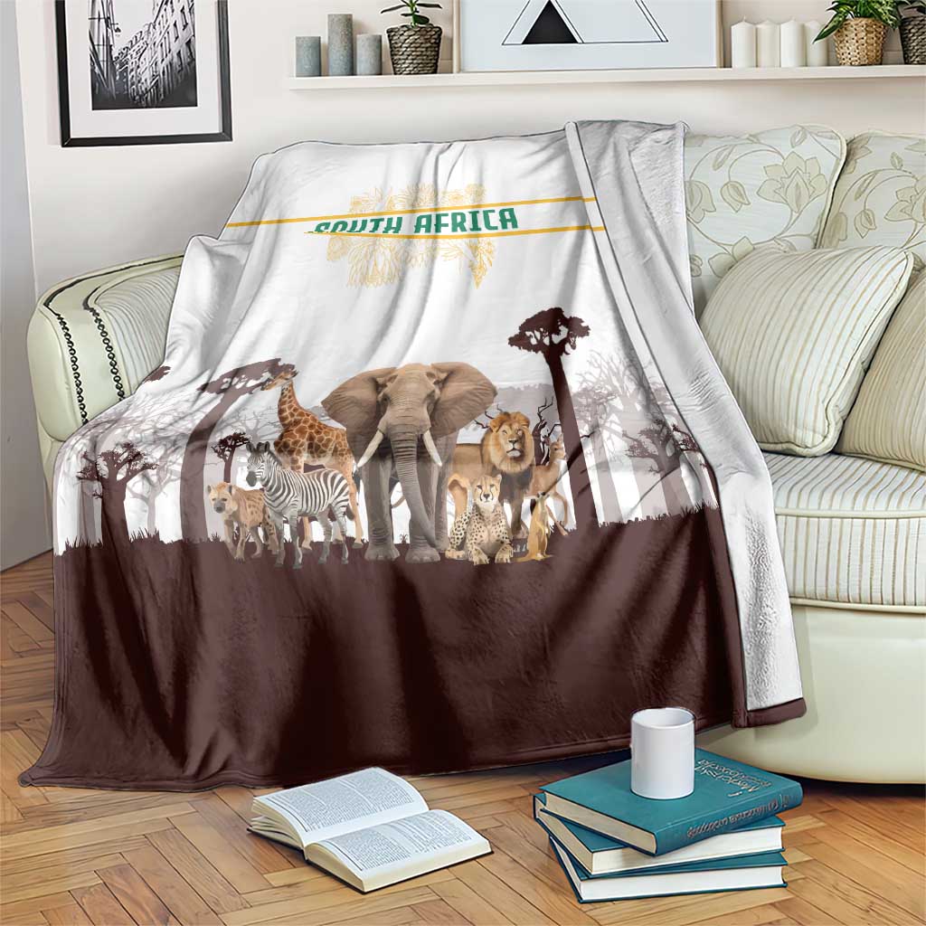 South Africa Wildlife Pride Blanket Big Five with National Flag and Protea Floral Accent