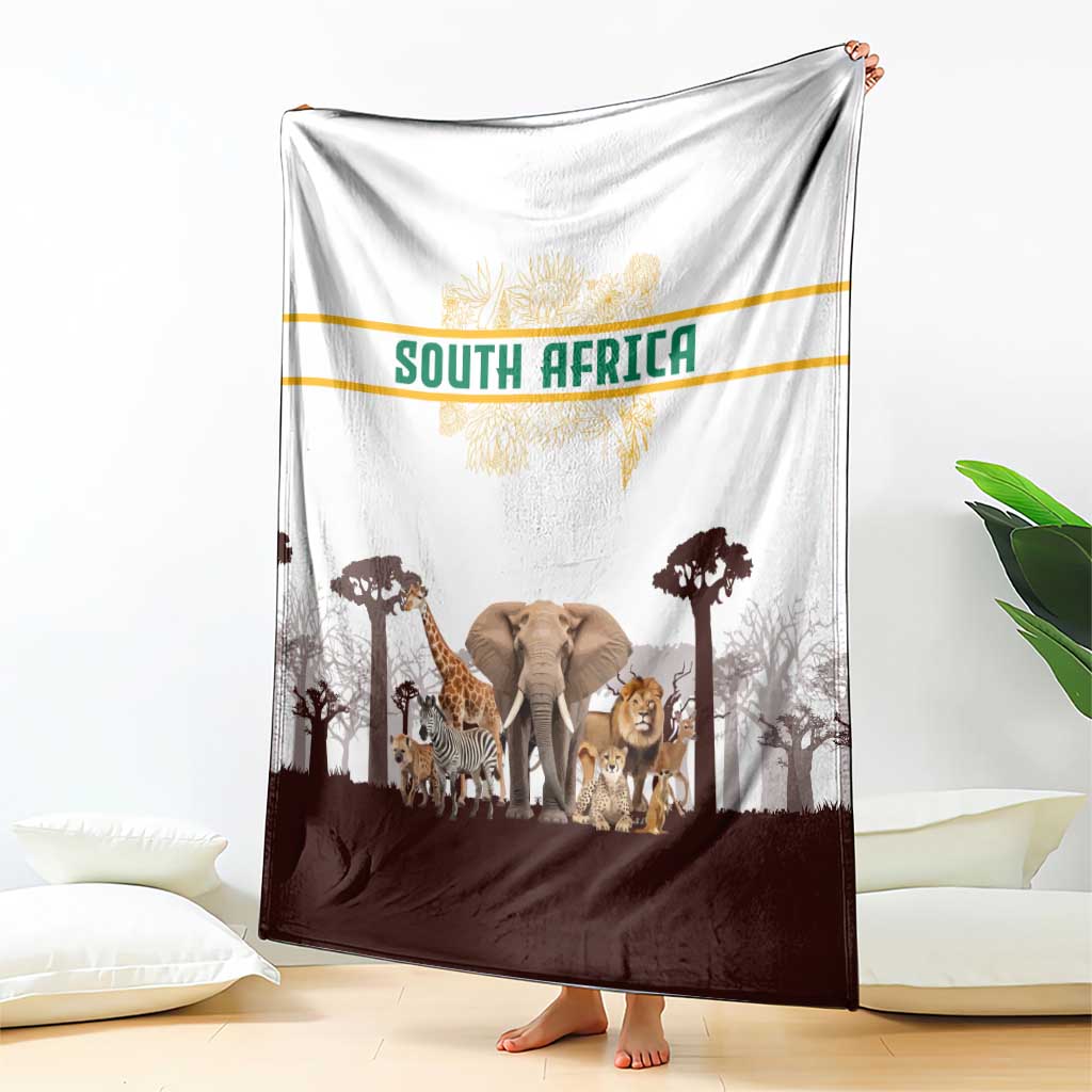 South Africa Wildlife Pride Blanket Big Five with National Flag and Protea Floral Accent