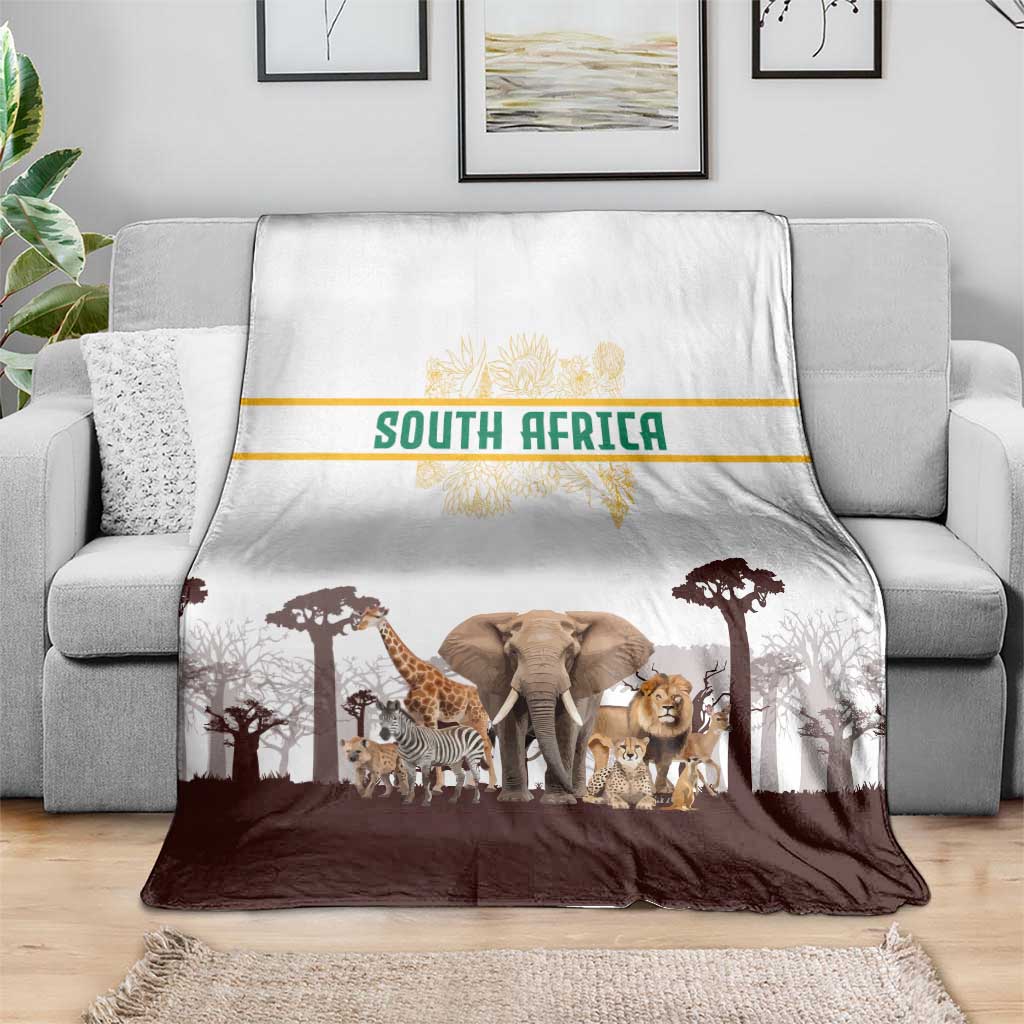 South Africa Wildlife Pride Blanket Big Five with National Flag and Protea Floral Accent