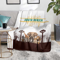 South Africa Wildlife Pride Blanket Big Five with National Flag and Protea Floral Accent