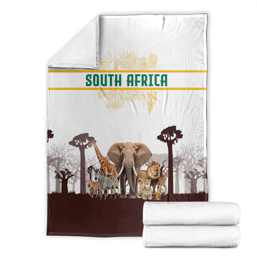 South Africa Wildlife Pride Blanket Big Five with National Flag and Protea Floral Accent
