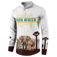 South Africa Wildlife Pride Button Sweatshirt Big Five with National Flag and Protea Floral Accent