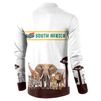 South Africa Wildlife Pride Button Sweatshirt Big Five with National Flag and Protea Floral Accent