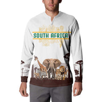 South Africa Wildlife Pride Button Sweatshirt Big Five with National Flag and Protea Floral Accent