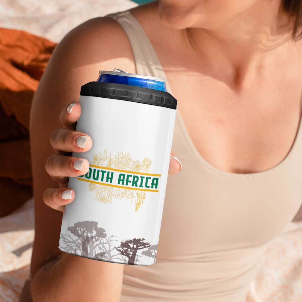 South Africa Wildlife Pride 4 in 1 Can Cooler Tumbler Big Five with National Flag and Protea Floral Accent