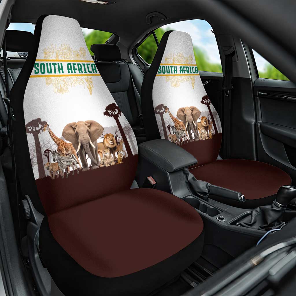 South Africa Wildlife Pride Car Seat Cover Big Five with National Flag and Protea Floral Accent