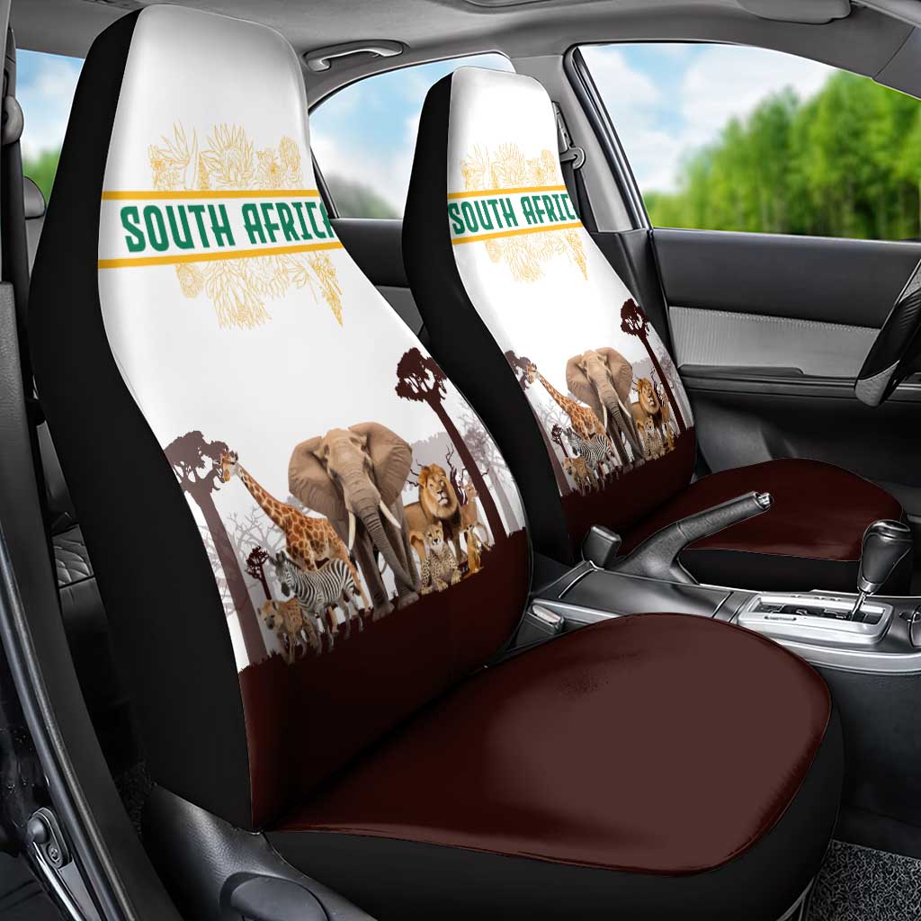 South Africa Wildlife Pride Car Seat Cover Big Five with National Flag and Protea Floral Accent