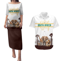 South Africa Wildlife Pride Couples Matching Puletasi and Hawaiian Shirt Big Five with National Flag and Protea Floral Accent