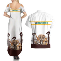 South Africa Wildlife Pride Couples Matching Summer Maxi Dress and Hawaiian Shirt Big Five with National Flag and Protea Floral Accent