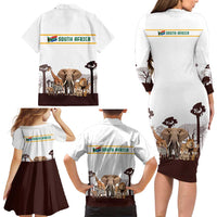 South Africa Wildlife Pride Family Matching Long Sleeve Bodycon Dress and Hawaiian Shirt Big Five with National Flag and Protea Floral Accent
