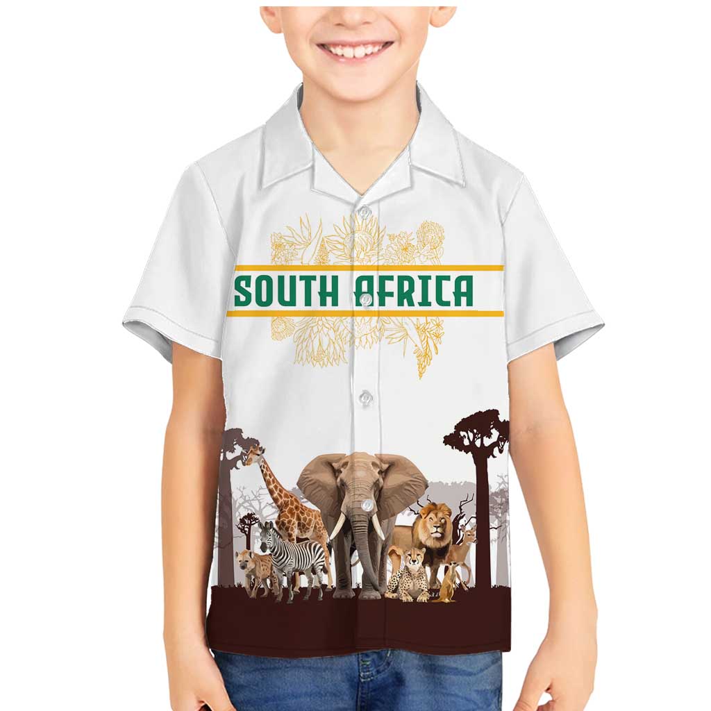 South Africa Wildlife Pride Family Matching Mermaid Dress and Hawaiian Shirt Big Five with National Flag and Protea Floral Accent