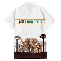South Africa Wildlife Pride Family Matching Off The Shoulder Long Sleeve Dress and Hawaiian Shirt Big Five with National Flag and Protea Floral Accent