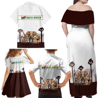 South Africa Wildlife Pride Family Matching Off Shoulder Maxi Dress and Hawaiian Shirt Big Five with National Flag and Protea Floral Accent