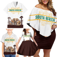 South Africa Wildlife Pride Family Matching Off Shoulder Short Dress and Hawaiian Shirt Big Five with National Flag and Protea Floral Accent