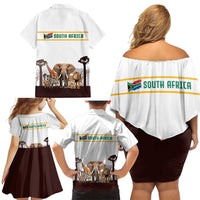 South Africa Wildlife Pride Family Matching Off Shoulder Short Dress and Hawaiian Shirt Big Five with National Flag and Protea Floral Accent