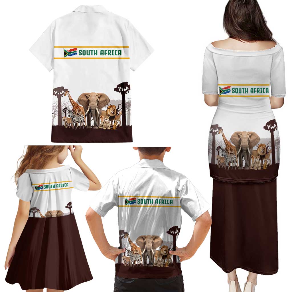 South Africa Wildlife Pride Family Matching Puletasi and Hawaiian Shirt Big Five with National Flag and Protea Floral Accent
