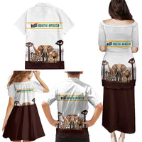 South Africa Wildlife Pride Family Matching Puletasi and Hawaiian Shirt Big Five with National Flag and Protea Floral Accent